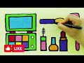 Drawing a Makeup Set and coloring Step by Step for Kids | Makeup Drawing, Painting for toddlers