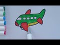 Aeroplane drawing painting and colouring for kids & toddlers / how to draw Airplane easy