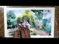 Watercolor Painting - Nature Village Scenery Drawing