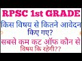 RPSC 1st Grade में किस विषय में कितने आवेदन किए गए || सबसे कम कटऑफ कौन से विषय कि रहेगी