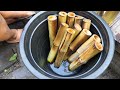 The process of cooking bamboo rice the ancient way - Thai street food