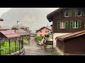 Mürren, Switzerland, walking in the rain - Incredibly Beautiful Swiss village -  rain ambience