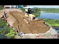 100% complete of filling soil project making drainage system on deep water by Komatsu D20P Bulldozer