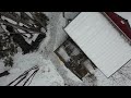 Winter flight over pond with dramatic landing