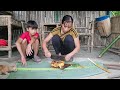 One day mother and son gardened, collected eggs from the chicken coop and cooked.