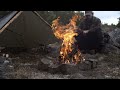 Extreme Weather Bushcraft Camping - Pole-frame Tarp Shelter, Wet Weather Fire, Solo Overnight