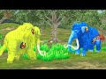 Furry Mammoth Vs Zombie Mammoth Animal Fight | Bull Attack Cow Cartoon Saved By Woolly Mammoth