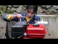 The village girl repairs a gasoline self-priming pump that has been useless for several years