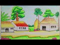 Village Scenery Drawing Competition | Beautiful Landscape Drawing with Color | (step by step)