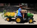 Chainsaw tree cutting with kids tractor, skid steer, grapple truck, bucket truck and ditch witch