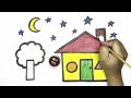 Drawing a house with shapes | Learn shapes | How to draw a house with shapes | Step by step drawing