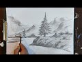 Simple, beautiful and attractive landscape design with pencil.How to draw a landscape.pencil drawing