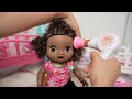 Baby Alive doll sisters Morning routine feeding and changing baby dolls