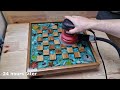 Ocean Chess of Oak and Epoxy with LED and Floating Effect