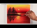 Sunset Painting | Sunset Painting for Beginners | Sunset on the Lake Acrylic Painting
