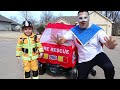 Garbage truck fire rescue with kids fire truck vehicle and firefighter pretend play | Super Krew