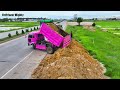 New Project !! Nice Showing Action Bulldozer Working, Filling Up The Land, Dump Truck Unloading