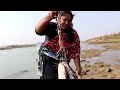 Fishing video || The lady catching big fish using meat in the village river || Best river fishing