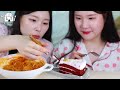 ASMR MUKBANG| Eating Pink Convenience store with my sister. Carbonara Fire noodles, Tteokbokki.