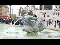 The fountains in Trafalgar Square, London - 27th April 2024.