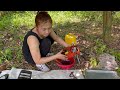 the genius girl repairs a gasoline saw to cut wood / Girl Mechanical