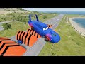 Big & Small Pixar Car vs Lightning McQueen Boy, vs Tow Mater vs DOMINO SPEED BUMPS - BeamNG.Drive