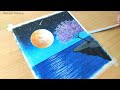 Oil Pastel Drawing - Moonlight night scenery -Step by step