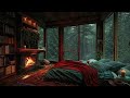 Rainy Tropical Forest Ambience - Soft Rain with Fireplace At Cozy Room in Amazon Rainforest