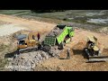 Incredible Dump Truck Fly Back Unloading Stuck Deep Heavy Recovery By Two Dozer Komatsu Extremely