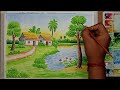 How to Draw Beautiful Village Scenery / Scenery Drawing / Step by Step Easy Scenery Drawing