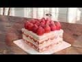 [4K]호텔에서 먹어본 딸기쇼트케이크 strawberry short cake (제누와즈 공립법, 화이트 가나슈몽떼크림)