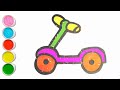 How to draw cute and easy scooter । Drawing scooter, Painting and colouring for kids and toddler