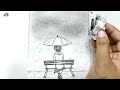 How to Sketch A Girl in the Rain | Rainy Day Drawing | A Girl With Umbrella Easy Drawing