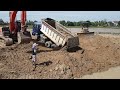 Awesome Heavy Truck Rescue Skills ,Trucks Fail during landslide Recovery by Dozer & Excavator