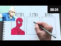 Drawing Spiderman in 10 Minutes, 1 Minute, 10 Seconds