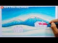 How to Draw Easy Scenery of Winter Season Houses | Simple Snow Scenery Drawing Step by Step