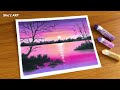 Easy Oil Pastel Pink Sunset Landscape Painting for beginners | Oil Pastel Drawing