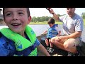 FIRST TIME FISHING for kids and Driving BOAT on huge pond catching Bass | Super Krew