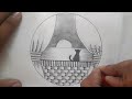 Beautiful circle scenery drawing/How to draw circle scenery -with alone cat/@Mamundrawingschool