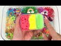 Pastel Rainbow SLIME | Mixing Makeup, Glitter and Beads into Clear Slime. ASMR Slime.