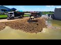 Start Opening New Project!! Komat'su Dozer D20A & 5T Truck pouring stone into flooded