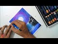 How to DRAW Moonlight waterfall Scenery with Oil Pastels step by step