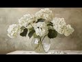 Free Vintage Frame TV Art White Hydrangea Still Life Tv Screensaver Wallpaper Floral Oil Painting