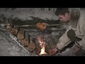 Extreme Winter Survival with No Sleeping Bag, Self Feeding Fire, and Shelter Build