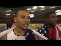 Andre De Grasse surprised by Usain Bolt during interview