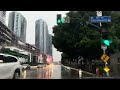 ☂︎ Driving downtown Los Angeles looking at the scenery in the rainy streets 🇺🇸 CA, USA, 4K HDR