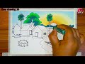how to draw easy scenery drawing with oil pastel landscape village scenery drawing step by step