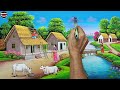 Beautiful Village Landscape Scenery Painting| Indian Village Scenery Painting With Earthcolor