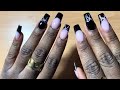 Black french tip pink bow 🎀🎀 Acrylic nails ||