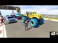 Double Flatbed Trailer Truck vs Speedbumps Train vs Cars Beamng.Drive / Flatbed Trailer